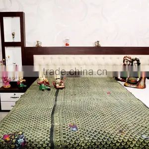 Indian Kantha Quilt Cotton Throw Decorative Vintage Ethnic Bed Cover Reversible Flower Prints Bedspread thumbnail-1