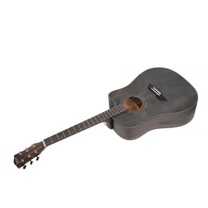 Textured 41 Inch Black Acoustic Guitar Wholesale OEM High Quality Guitar for Sale thumbnail-2