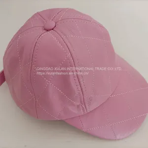 Diamond Quilting Genuine Lambskin Leather Baseball Caps thumbnail-1