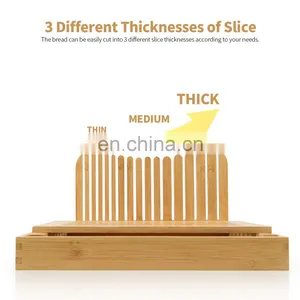 3 Thickness Adjustable Bamboo Bread Slicer Compact Foldable Bread Slicing Guide With Crumb Catcher Tray thumbnail-5