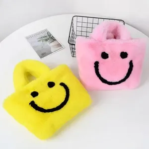 020Wholesale Fashion Faux Fur Bags Smile Face Tote Bags Plush Bags Large Space thumbnail-2