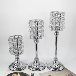 Wholesale Price Iron Crystal Candle Cup Silver Colored Party Wedding Decoration Table Centerpiece Candle Stand thumbnail-1