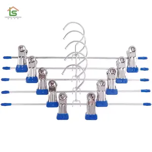 OEM Household Metal Pants Skirt Hangers With Clips Wire Trousers Hangers for Cloths Metal Clothes Pant Hanger thumbnail-3
