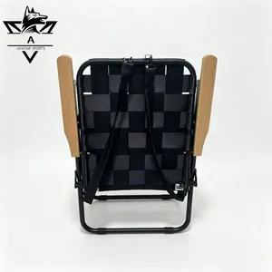 Lightweight Folding Woven Camping Chair Metal Frame With Wooden Armrests Chairs for Indoor Outdoor Beach Fishing & Picnic Use thumbnail-3