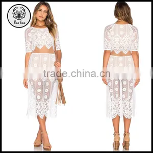 2016 Women Summer Two Pieces Lace Blouse and Skirt thumbnail-1