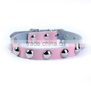 Wholesale Pet Supplies Five Spot Color Real Cowhide Mushroom Rivet Dog Collar thumbnail-1