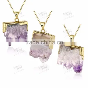 Purple Stone Chunky Necklace, Beautiful Necklace With Single Big Stone Pendant Quality Choice thumbnail-1