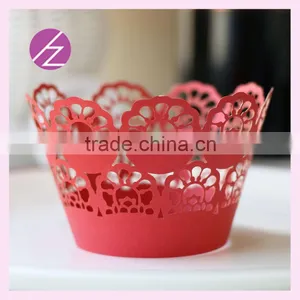 Cake Accessory Food Packaging Folk Art Laser Cut Wedding Paper Cup Cake Wrappers With Red Colour DG-80 thumbnail-1