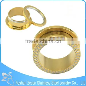 Gold Plated Surface Engraved Ear Tunnel Plugs Body Piercing Jewelry thumbnail-2