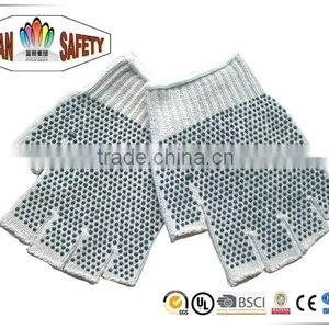 FTSAFETY 7G Poly-cotton Nature White String Knit HALF FINGER Gloves With PVC Dots for Safety Quality Choice thumbnail-1