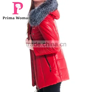 New Design Winter Women Short Coachman Leather Jacket With Brown Fox Hat Overcoat thumbnail-4