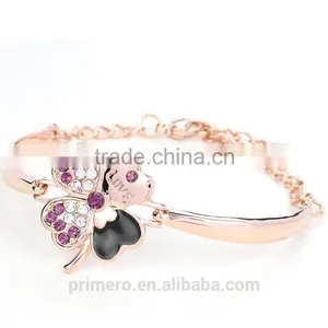 Fashion Jewelry Good Luck Clover Crystal Love Charm Bracelets Bangles for Women thumbnail-2