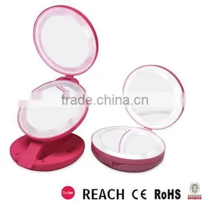 Wholesale 2 Sides Magnifying Folding LED 1x & 10X Magnification Cosmetic Lighted Travel LED Light Makeup Mirror thumbnail-1