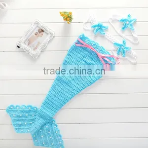 Knitting Cotton Wool Mermaid Outfit For Newborn Baby,Starfish Mermaid Photo Costume Set thumbnail-1