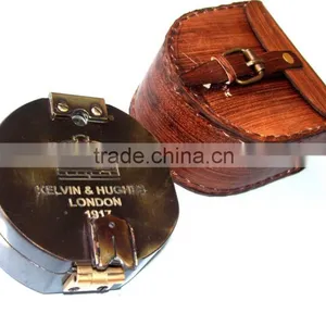 Nautical Antique Brass Compass -Pocket Compass With Leather Case 13488 thumbnail-3