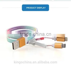 2016 New Product Funky Zipper Wire Data Line USB 2in 1 Cell Phone Data Cable thumbnail-1