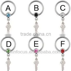 Captive Bead Ring With Dangling Key, 14 ga Bcr Body Jewelry thumbnail-1