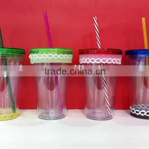 450ml Plastic Juice Cup With Colorful Lid and Straw thumbnail-1