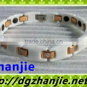 15001 Gold Plated Steel With White Magnetic Ceramic Bracelet thumbnail-1
