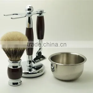 Hot Sale Metal Shaving Bowls Luxury Razors Real Badger Hair Brushes Shaving Set thumbnail-1