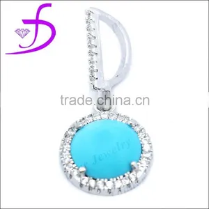 Wholesale Sterling Silver Turquoise Pendant, Silver Jewelry Round Brilliant Cut Pendant thumbnail-1