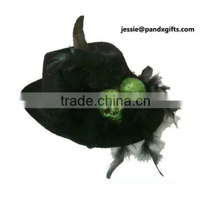 Fashion Felt-cloth Black Top Hat With Glittered Green Skull and Lace thumbnail-1