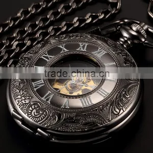 Antique Transparent Skeleton Necklace Mechanical Pocket Watch thumbnail-4
