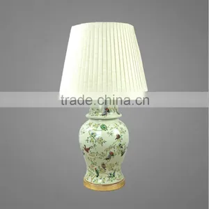 Nice Printing On Ceramic Body And Metal Base In Antique Brass With Fabric Lampshade Bedside Table Lamp Decorative Table Lamp thumbnail-1