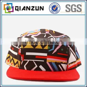 Leather Patch Floral Print Custom 5 Panel Hat/Cap Leather Patch 5 Panel Cap With Leather Label thumbnail-1