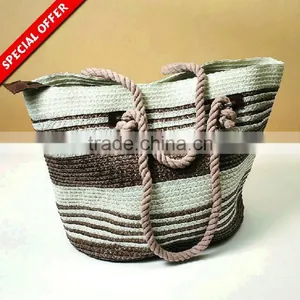 New Arrival PP Straw Beach Bag Stripe Wheat Straw Beach Bag thumbnail-1