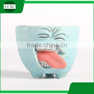 Wholesale Cheap Creative Handwork Mini Cartoon Expression Ceramic Garden Flower Pot thumbnail-5