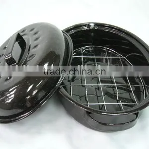 Chicken Baking Oval Enamel Roaster Pan Ovenware thumbnail-1