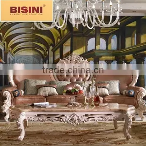 Bisini French Palace Solid Wooden Handcarved Genuine Leather Sofa Set thumbnail-1