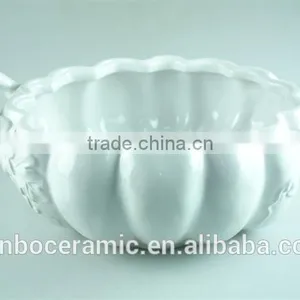 Ceramic/porcelain White Soup Tureen Pot Pumpkin Shaped With Handles no Lid thumbnail-2