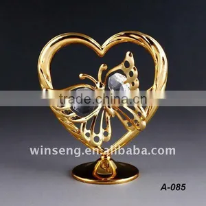 24K Gold Plated Metal Butterfly in Heart With Crystals From Swarovski thumbnail-1