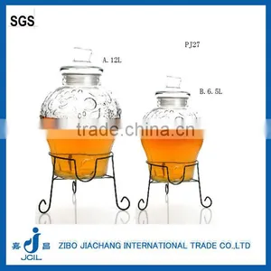 Clear Round Glass Spirit Alcohol Dispenser Jar With Pattern Design thumbnail-1