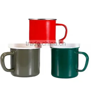Customer Printed Sublimation Enamel Camping Mug With Stainless Steel Rim/rolled Rim Gift Mug thumbnail-1