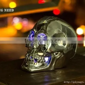 Silver Plastic Halloween Skull Head With LED Light thumbnail-3