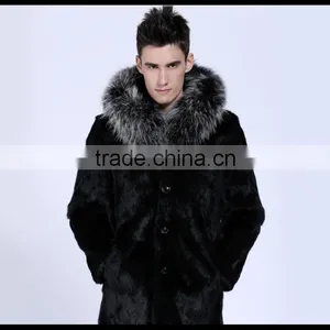 New Style Long Artificail Rabbit Fur Coat With Raccoon Collar thumbnail-3