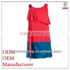 Famous Name Brand Garments Design Ladies' Loose Fit Double Colored Sleeveless Round Necked Korean Mini Dress thumbnail-1