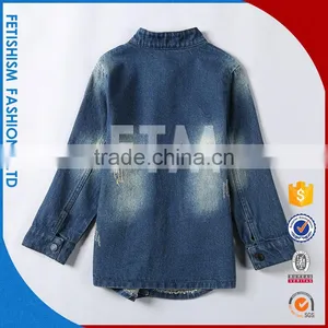 2017 Factory Supply Mini Plain White Denim Round Neck T-shirt Coat for Young Girls thumbnail-6