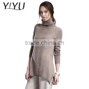 Custom Cashmere Sweater Lady Turtleneck Long Pattern Cable Knit Pullover thumbnail-1