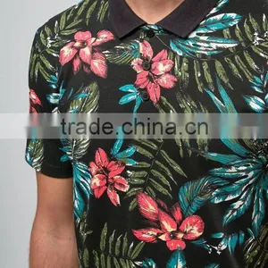 Tropical Leaf Print Polo Shirt thumbnail-3