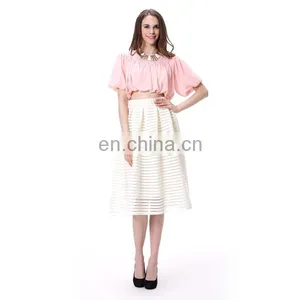 Women's Pleated Puff Sleeve 2016 Chiffion Tops Fitted Fashion Shirt thumbnail-6
