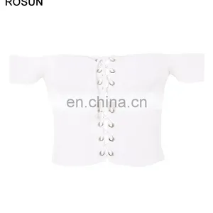 Ladies Lattice Front Knit Bardot Crop Top 2017 thumbnail-4