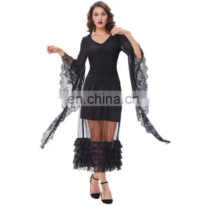 Belle Poque Retro Vintage Sexy Women's Ruffled Lace Hem See-Through Long Skirt BP000348-1 thumbnail-2