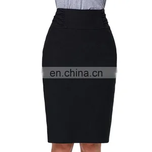 Kate Kasin High Stretchy High Waist Shirred Waist Detail Hips-Wrapped Black Pencil Skirt KK000268-1 thumbnail-1