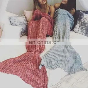 Wool Knitted Mermaid Tail Blanket Handmade Crochet Mermaid Blanket Adult Throw Bed Wrap Super Soft Sleeping Bag thumbnail-3