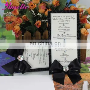 AMC003 2014 Handmade With Ribbon and Diamond Wedding MENU Card thumbnail-1