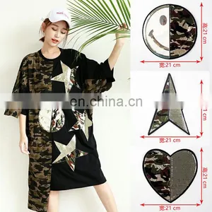 Hot Sale T-shirt Patch Heart Star Smiling Face Embroidery Patch With Camouflage And Sequins thumbnail-5